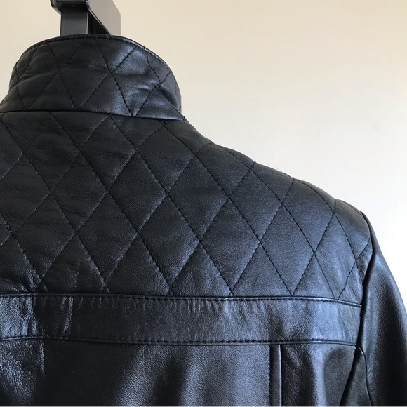 VINTAGE Pamela McCoy genuine black leather biker jacket size MP - Picture 7 of 16